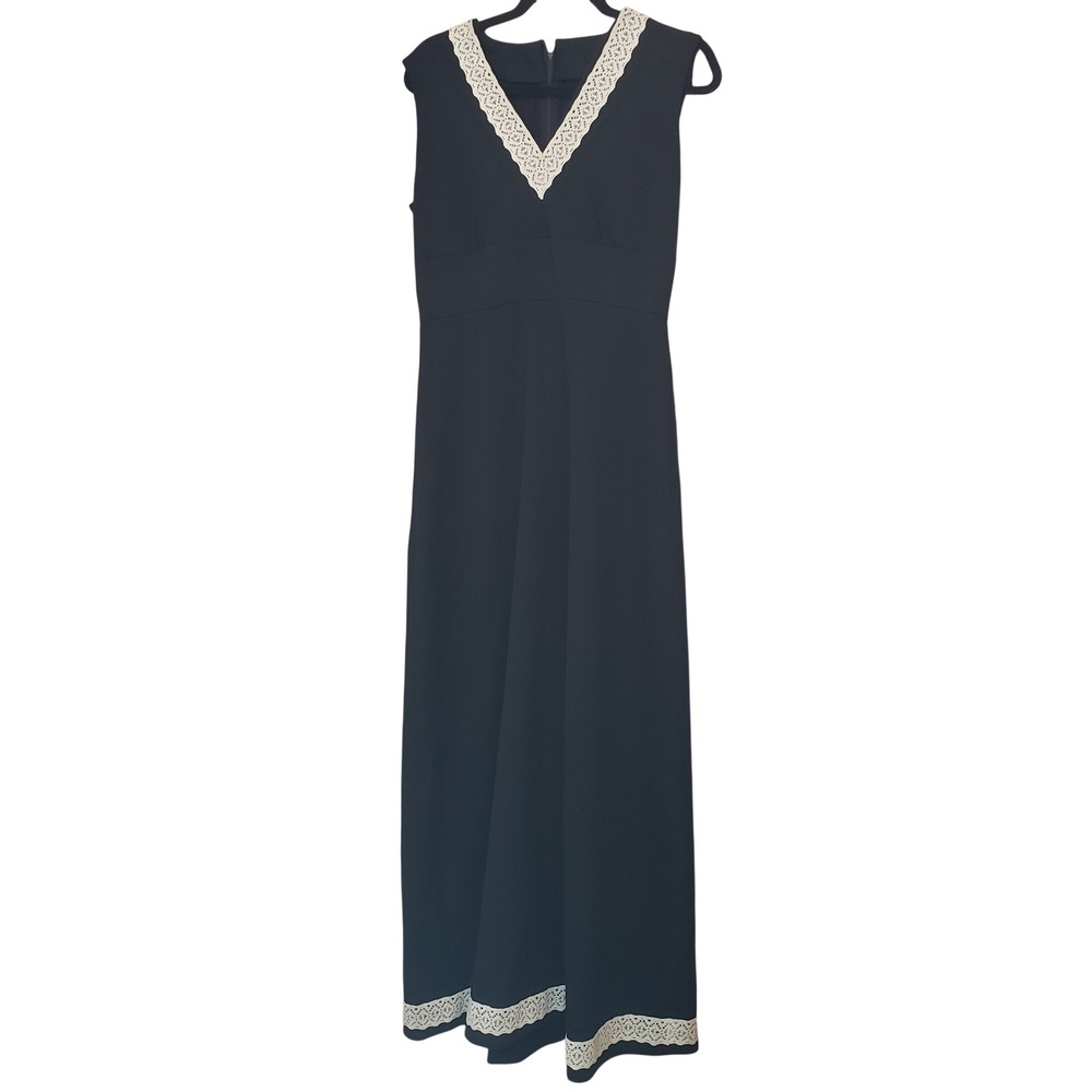 Unbranded Womens Vintage‎ Lace Trim Maxi Dress Small Black White